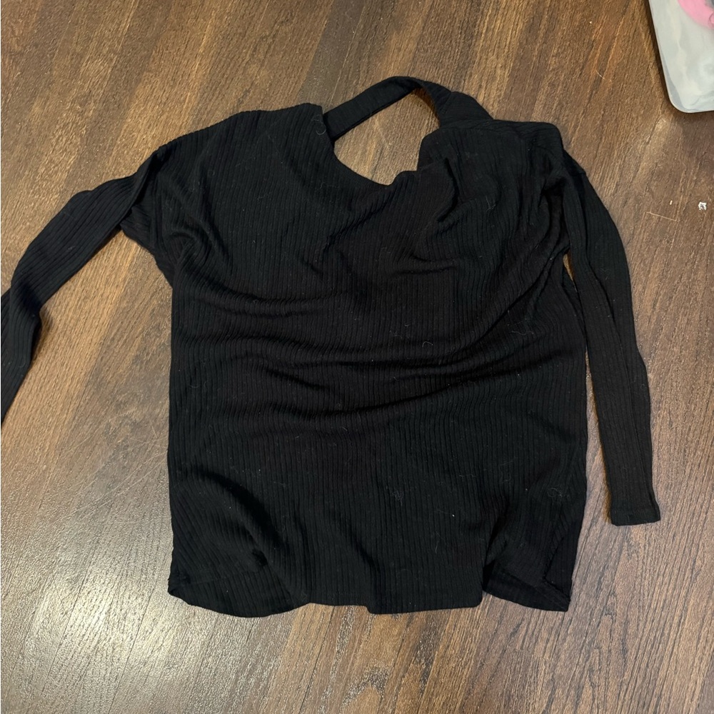 Black Ribbed Long Sleeve Top